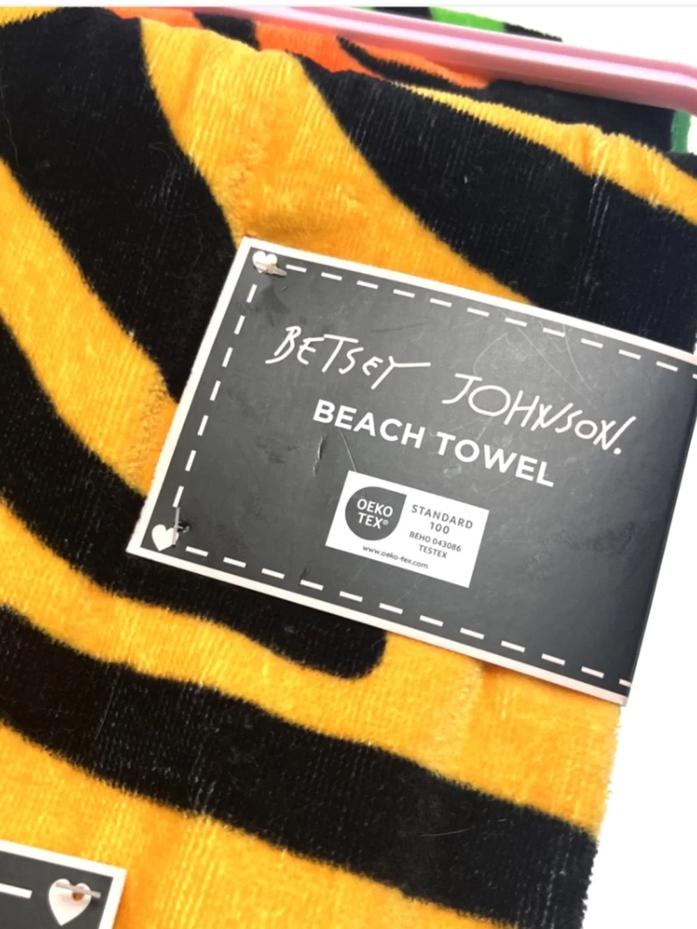 Betsey Johnson Beach Towel Tiger Tropical Pink Striped 36x68 Cotton NWT